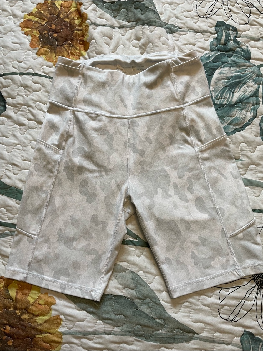 Amazon White Camo High-Waist Bike Shorts